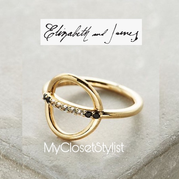 Elizabeth and James Jewelry - ELIZABETH & JAMES 22k Gold Circle Ring NWT Minimalist 7 White Topaz Black e&j